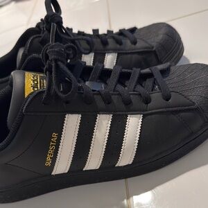 Adidas Superstar Black White Gold Sneakers
